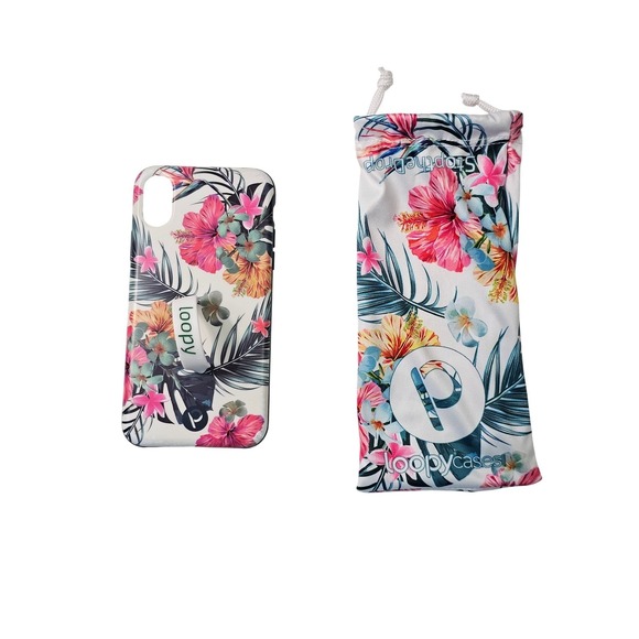 Loopy Cases Other - Loopy Case iPhone X XS Tropical Floral Hibiscus White Teal Finger Loop Pouch